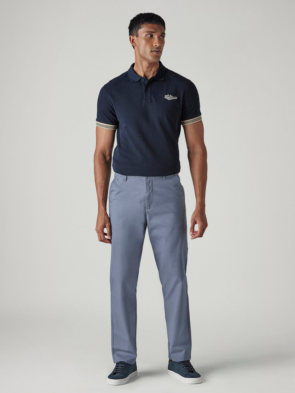 Men's Blue Authentic Relaxed Fit Mid Rise Chinos - Front View