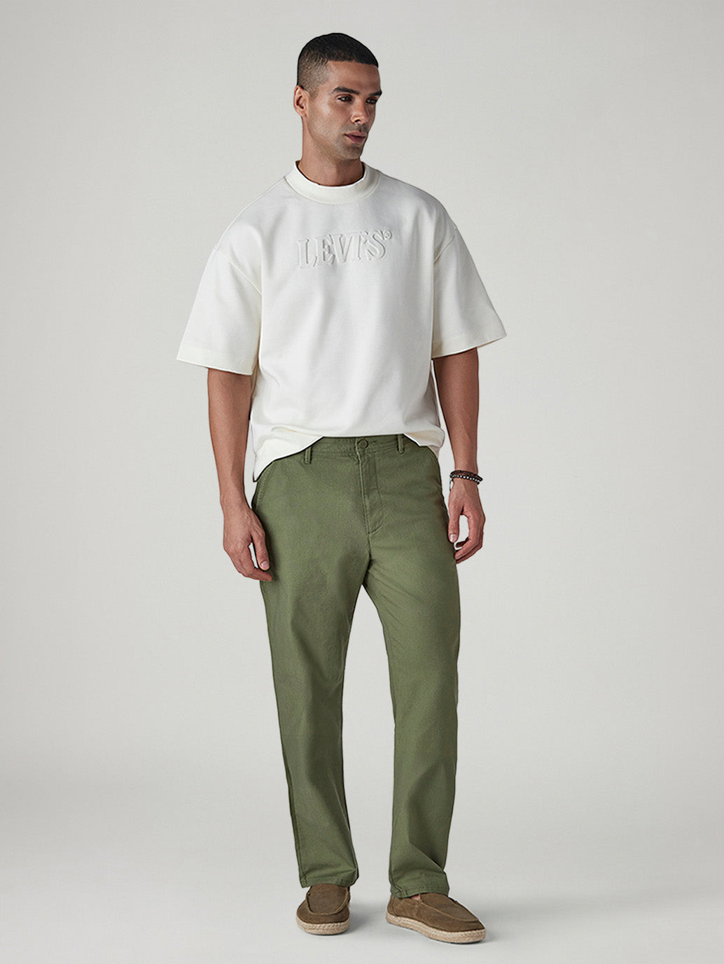Men's Olive Authentic Relaxed Fit Mid Rise Chinos