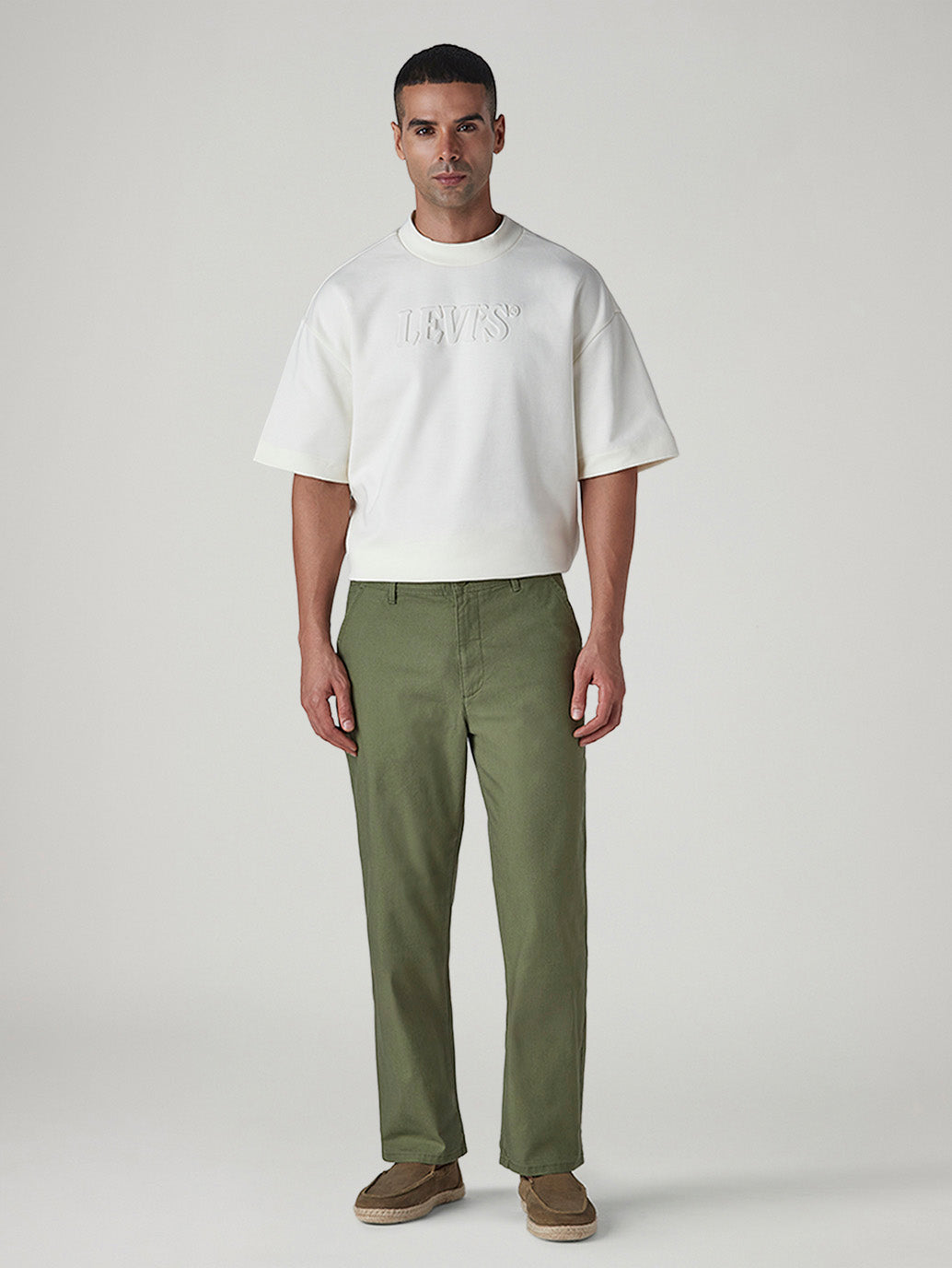 Men's Olive Authentic Relaxed Fit Mid Rise Chinos - Front View