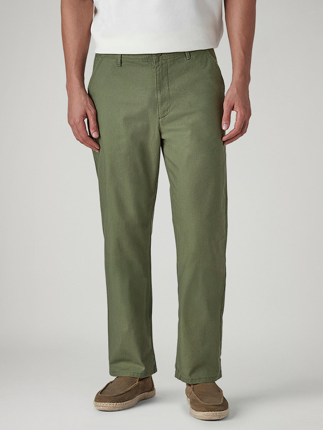 Men's Olive Authentic Relaxed Fit Mid Rise Chinos - Front View