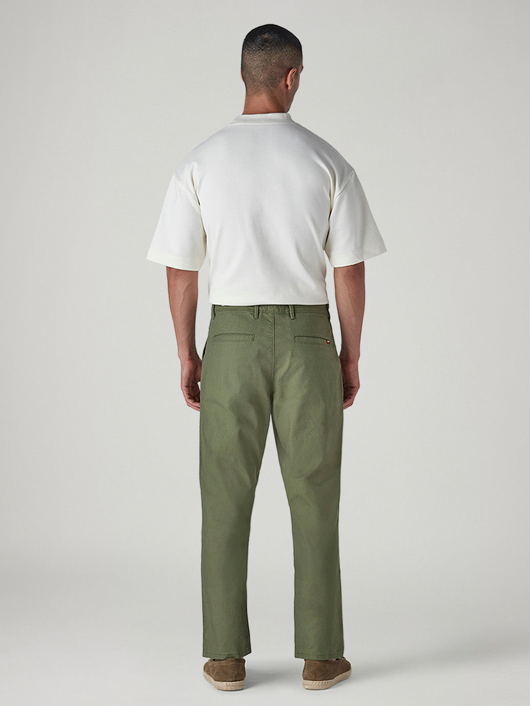Men's Olive Authentic Relaxed Fit Mid Rise Chinos - Back View