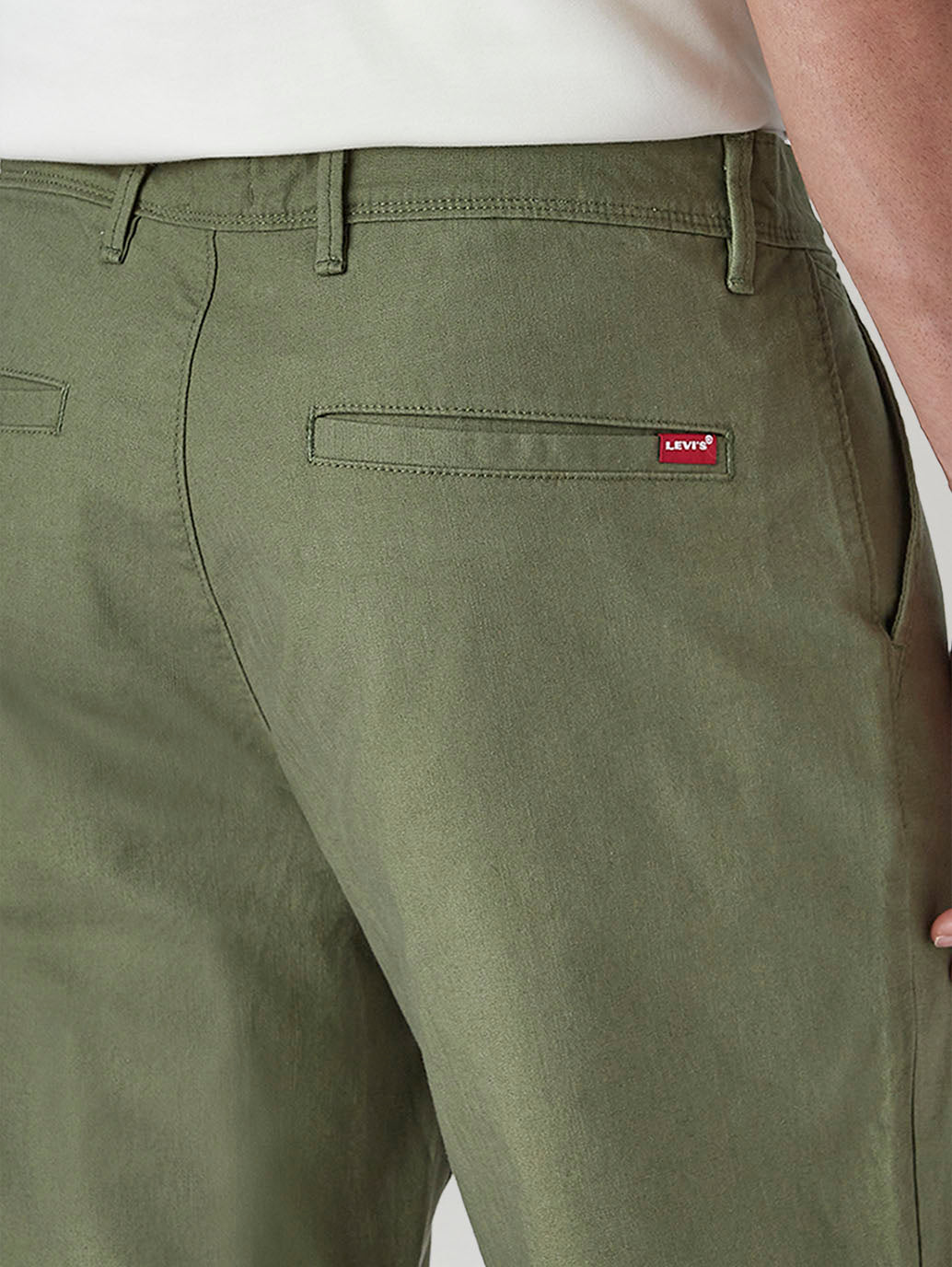 Men's Olive Authentic Relaxed Fit Mid Rise Chinos - Detail View