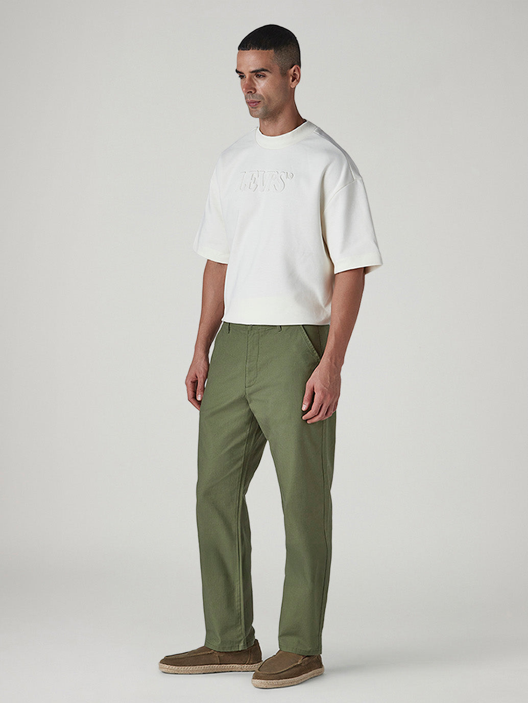 Men's Olive Authentic Relaxed Fit Mid Rise Chinos - Side View
