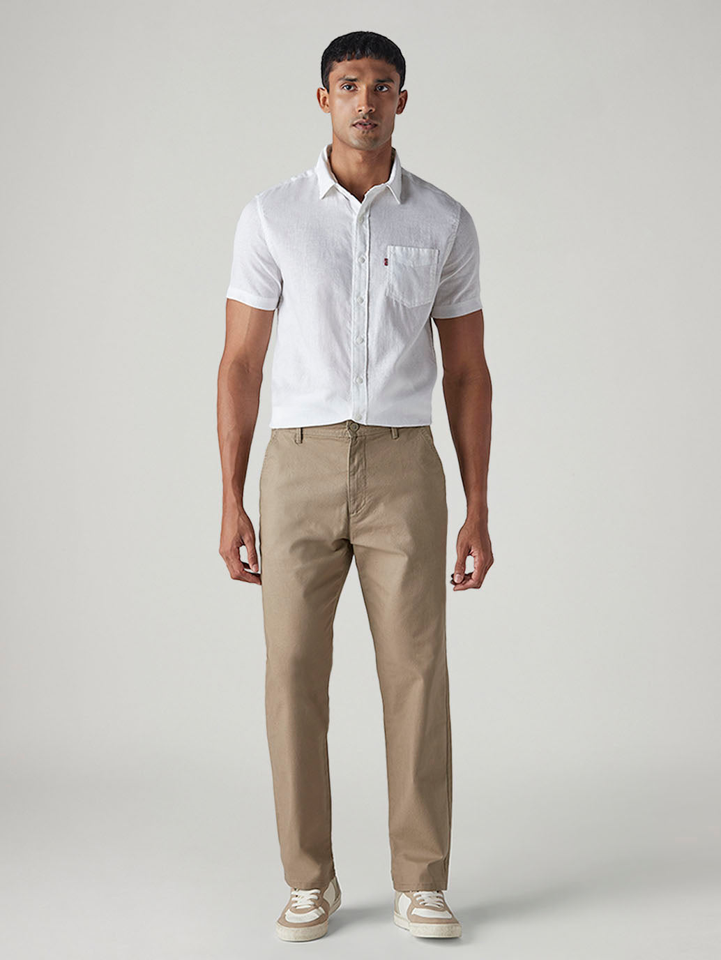 Men's Khaki Authentic Relaxed Fit Mid Rise Chinos - Front View