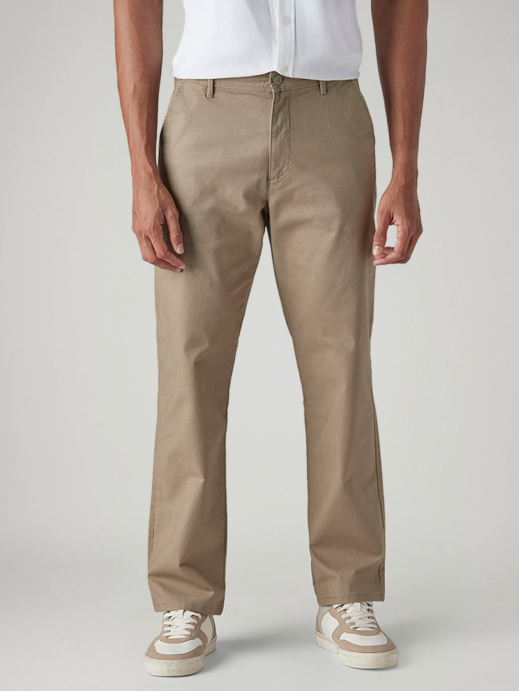 Men's Khaki Authentic Relaxed Fit Mid Rise Chinos - Front View