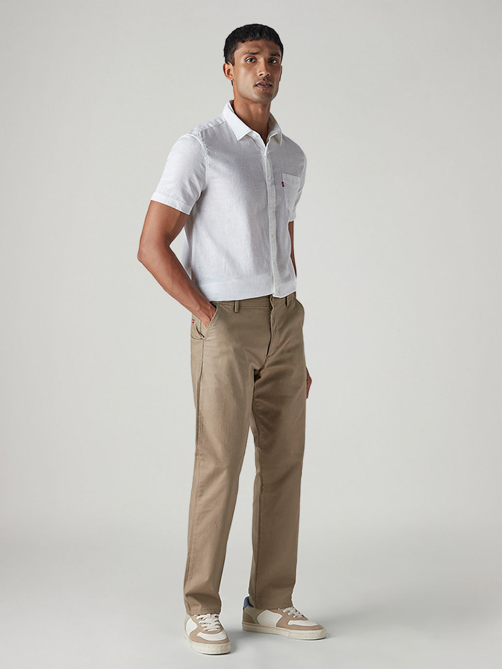Men's Khaki Authentic Relaxed Fit Mid Rise Chinos - Side View