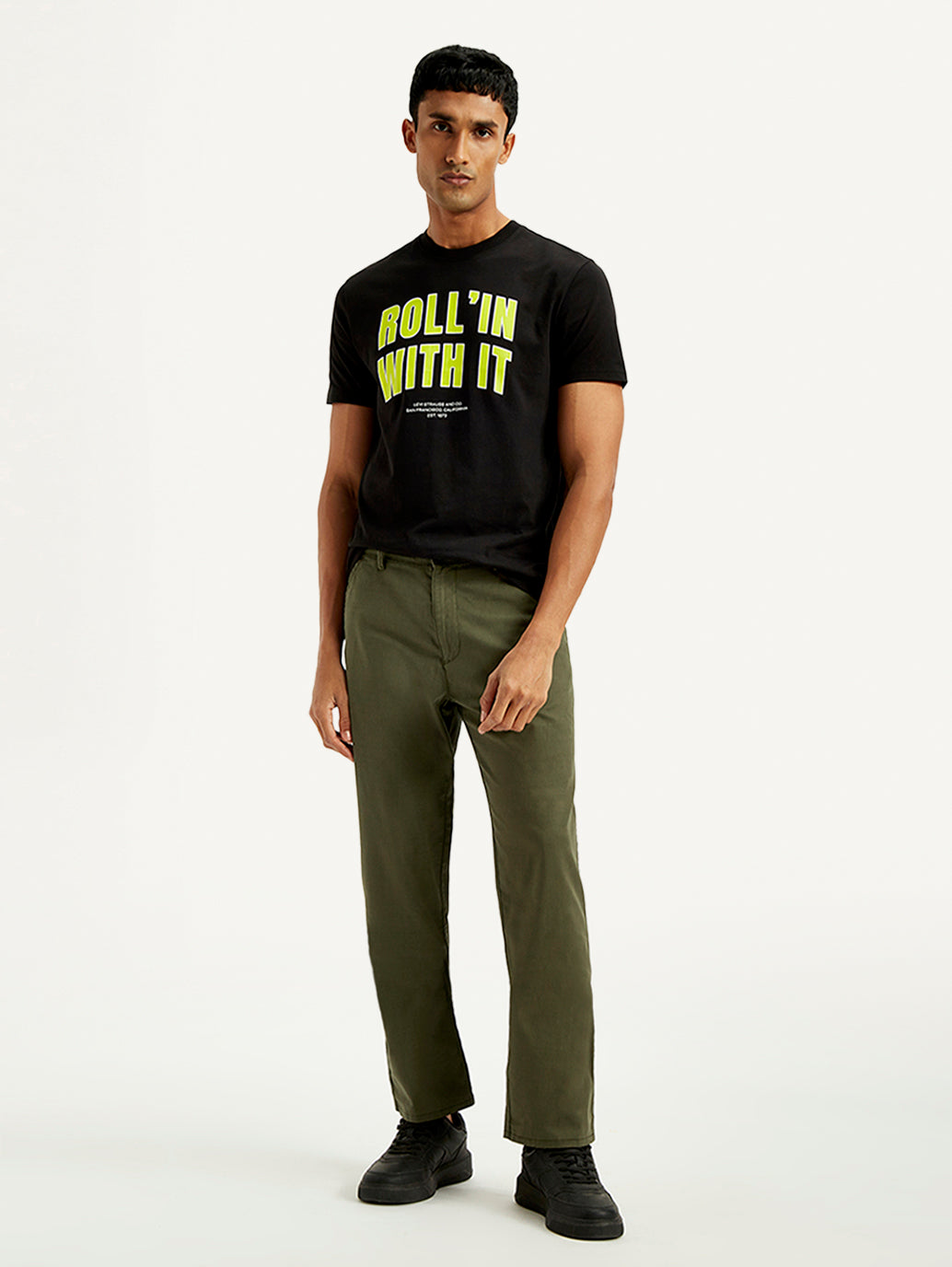 Men's Olive Green Relaxed Straight Fit Chinos