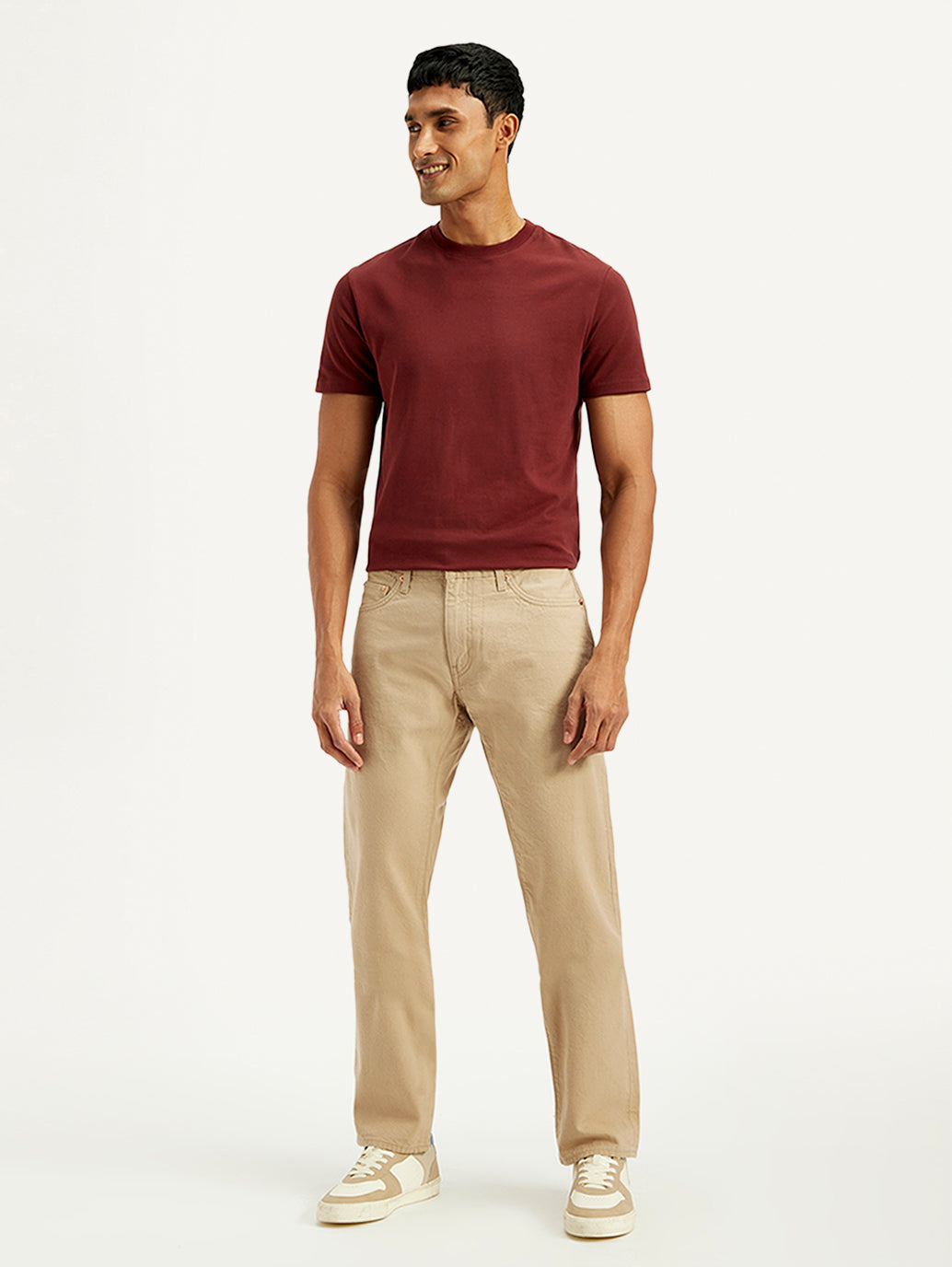 Men's Redloop 541 Beige Athletic Tapered Fit Mid Rise Selvedge Jeans - Elevated View