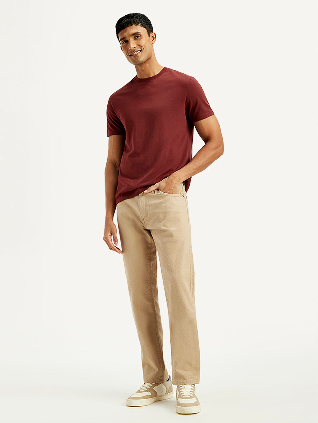 Men's Redloop 541 Beige Athletic Tapered Fit Mid Rise Selvedge Jeans - Styleshot View