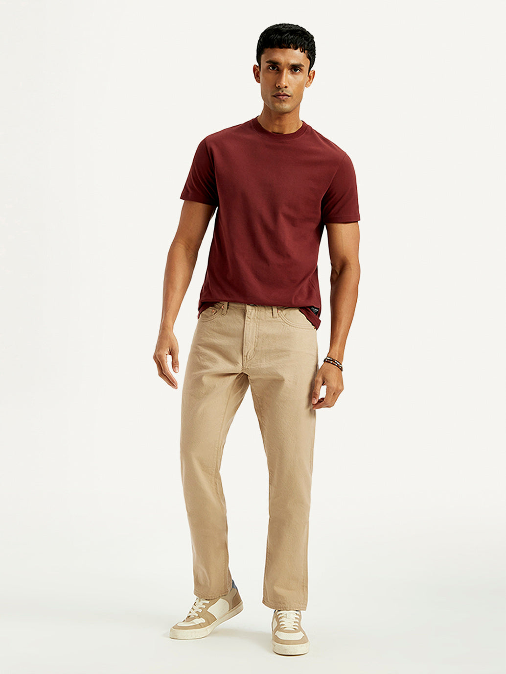 Men's Redloop 541 Beige Athletic Tapered Fit Mid Rise Selvedge Jeans - Front View