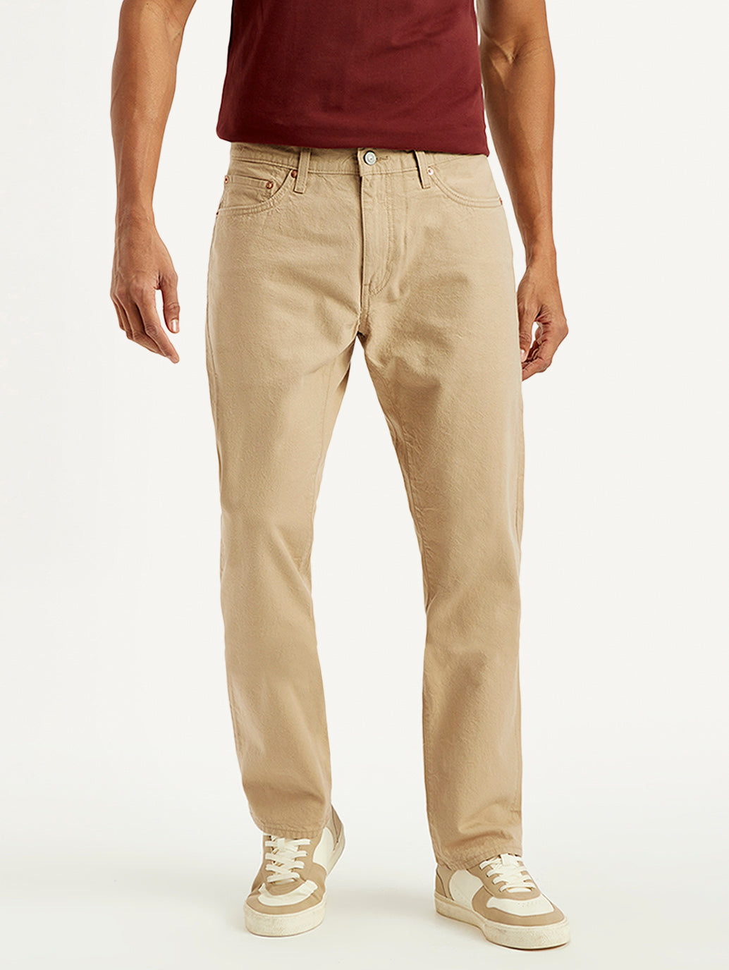 Men's Redloop 541 Beige Athletic Tapered Fit Mid Rise Selvedge Jeans - Front View