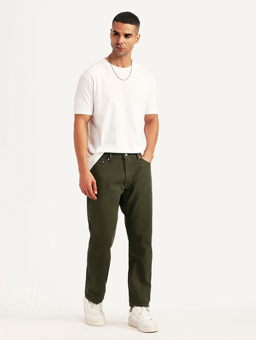 Men's 541 Olive Athletic Tapered Fit Mid Rise Selvedge Chinos - Styleshot View