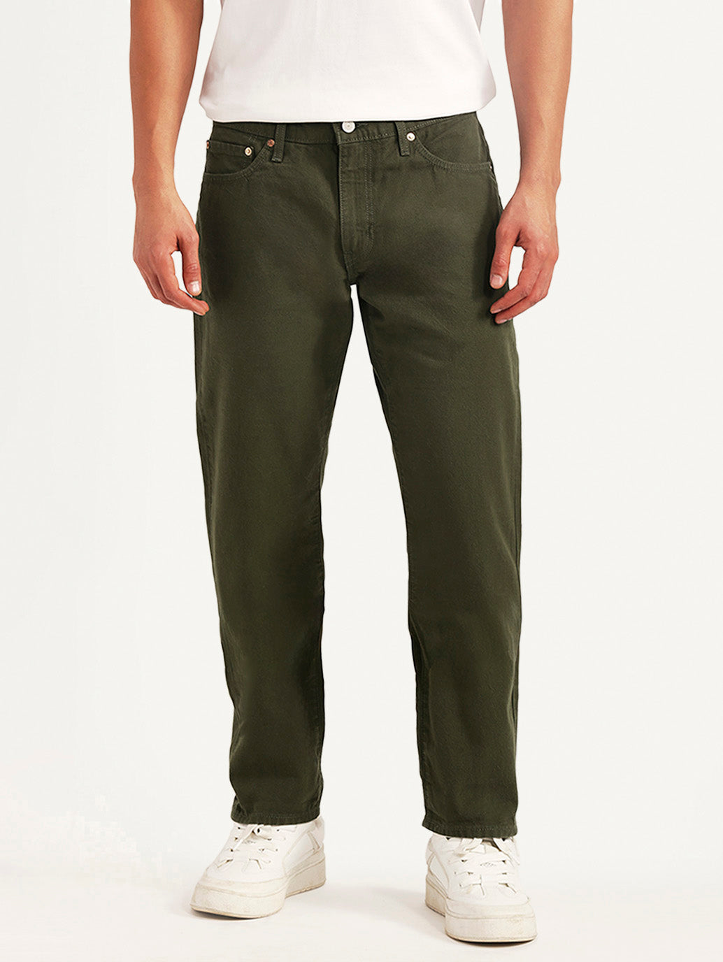 Men's 541 Olive Athletic Tapered Fit Mid Rise Selvedge Chinos - Front View