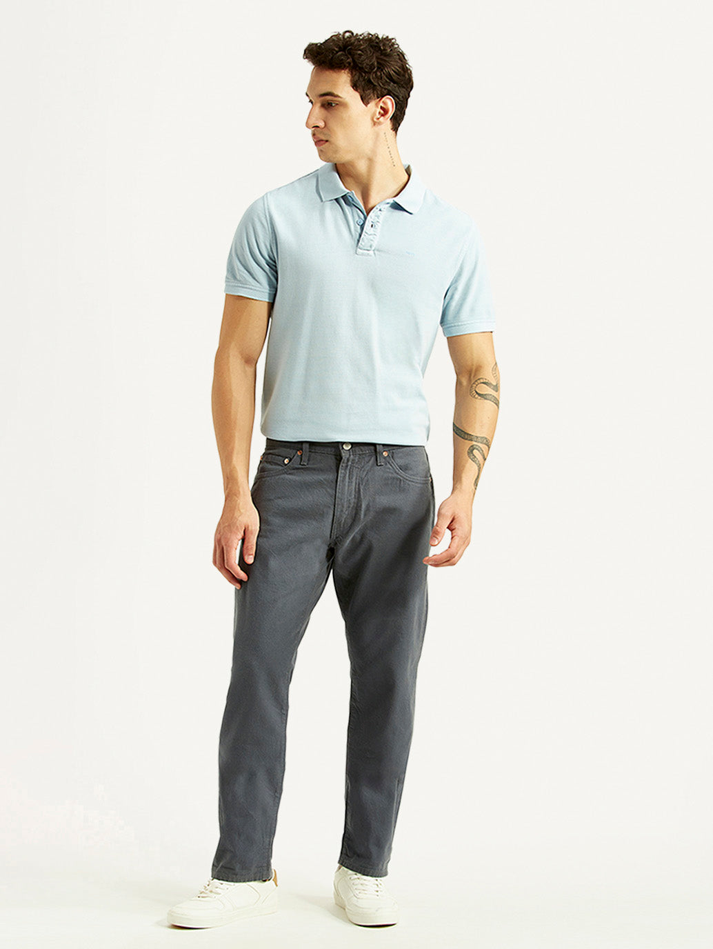 Men's 541 Grey Athletic Tapered Fit Selvedge Mid Rise Trousers - Front View