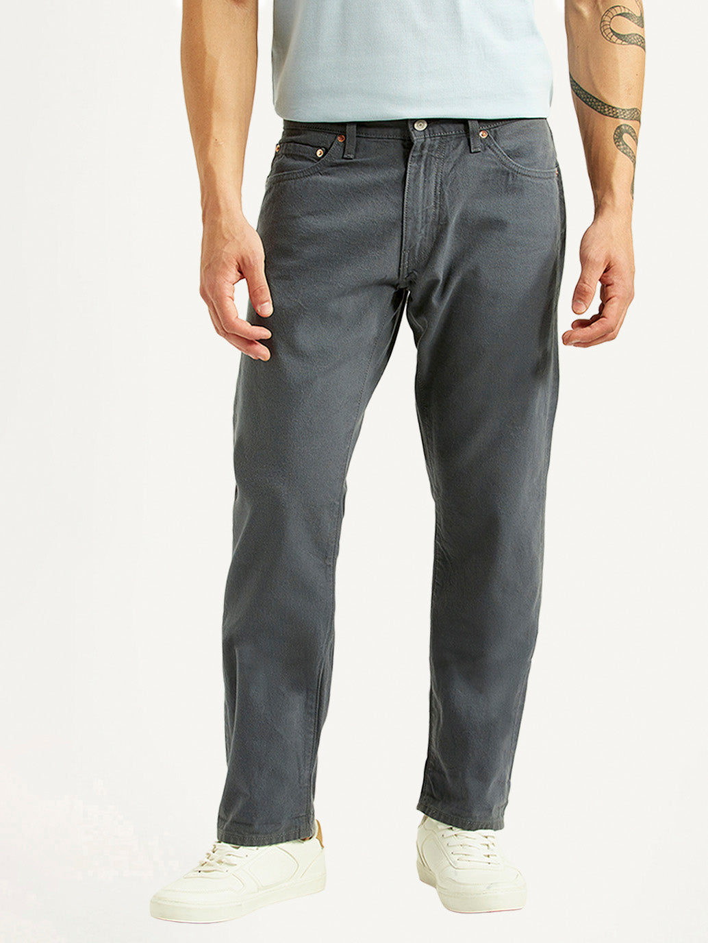 Men's 541 Grey Athletic Tapered Fit Selvedge Mid Rise Trousers - Front View