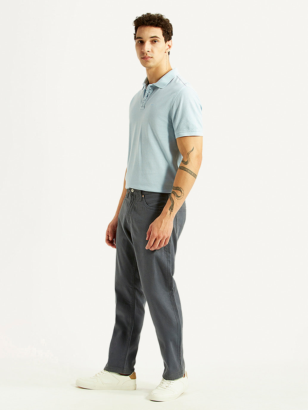 Men's 541 Grey Athletic Tapered Fit Selvedge Mid Rise Trousers - Side View
