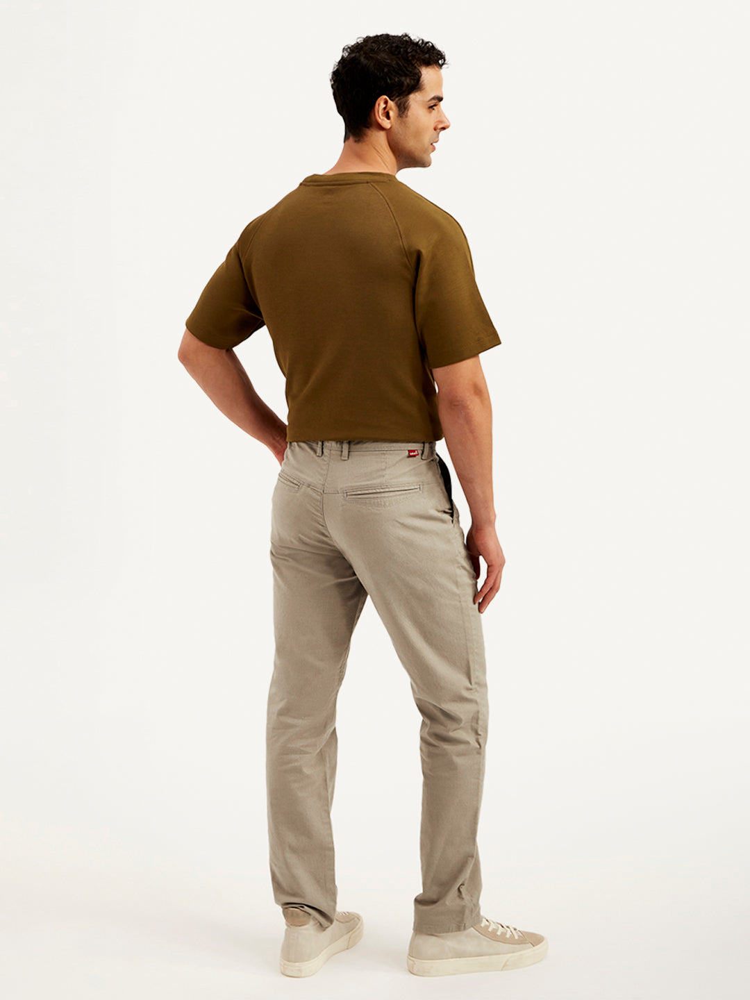 Men's Brown Authentic Straight Fit Linen Chinos - Back View