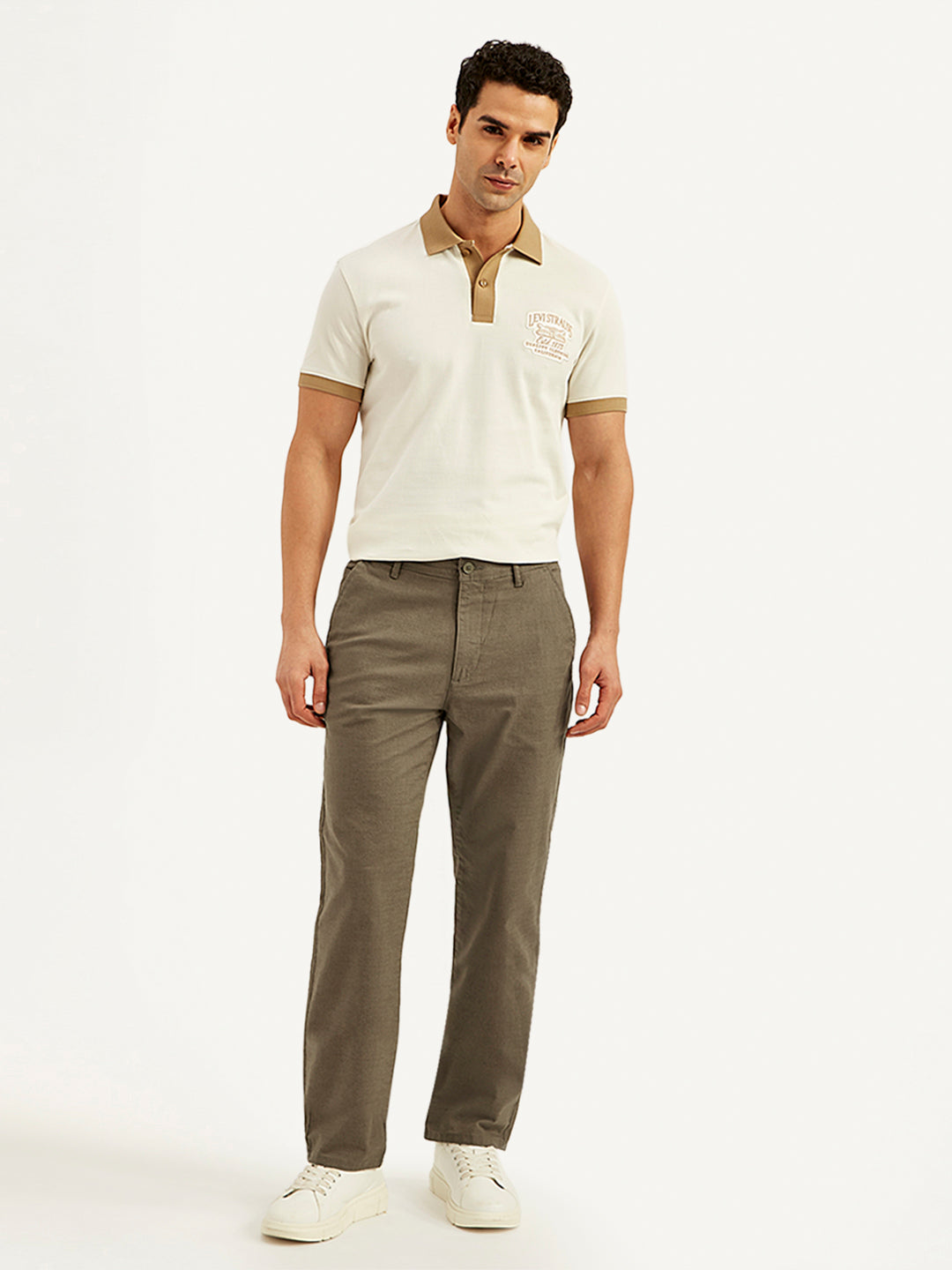 Men's Brown Authentic Straight Fit Linen Chinos - 20 View