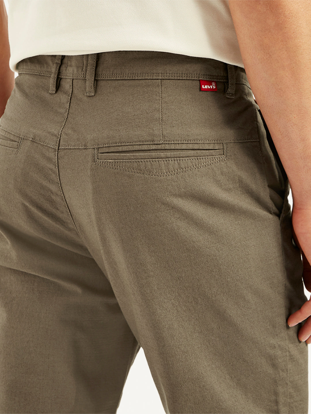 Men's Brown Authentic Straight Fit Linen Chinos - Detail View