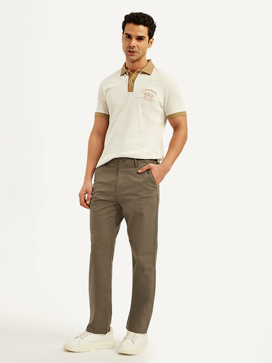 Men's Brown Authentic Straight Fit Linen Chinos - Styleshot View
