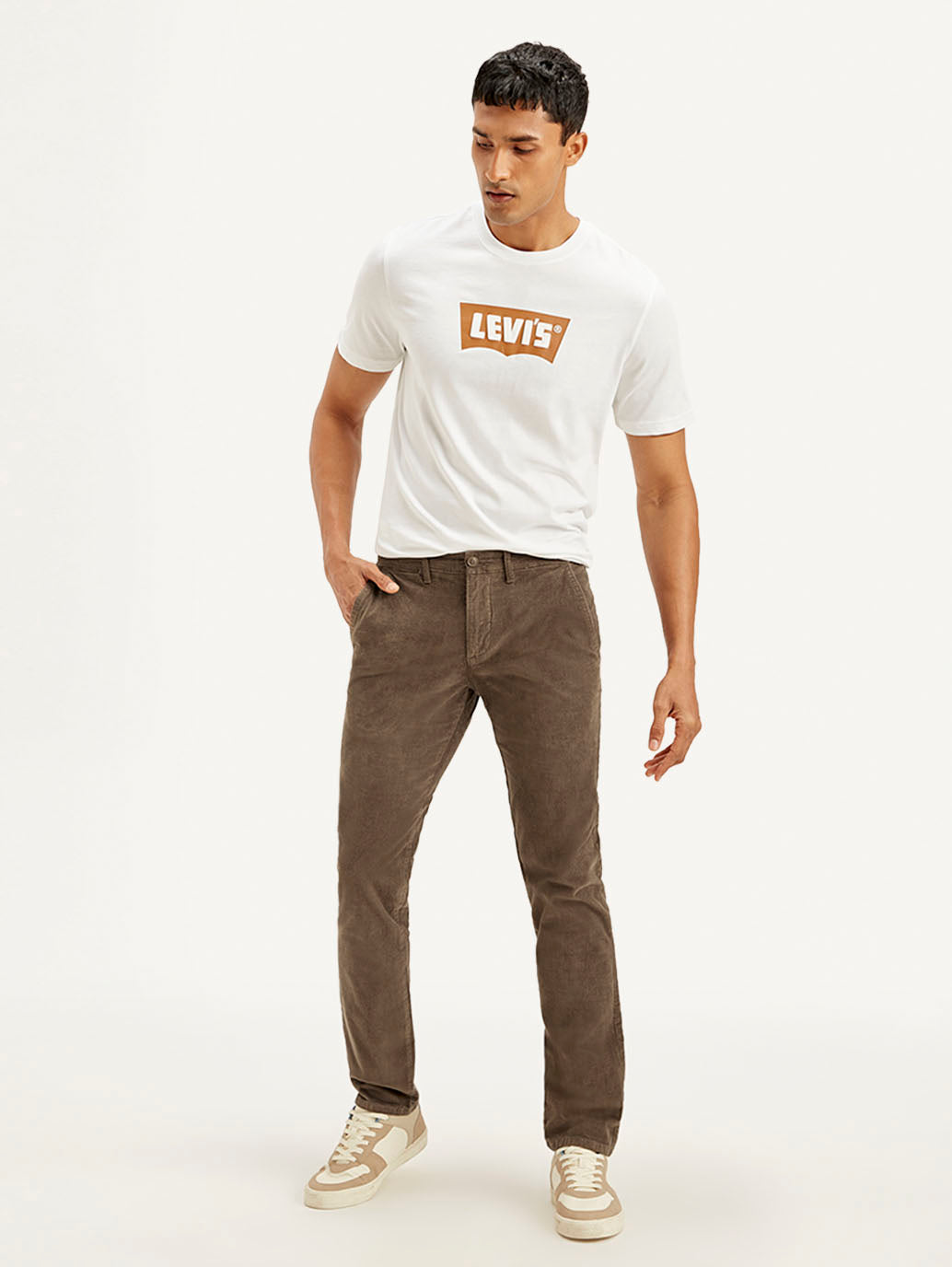 Men's Brown Slim Fit Chinos - Front View