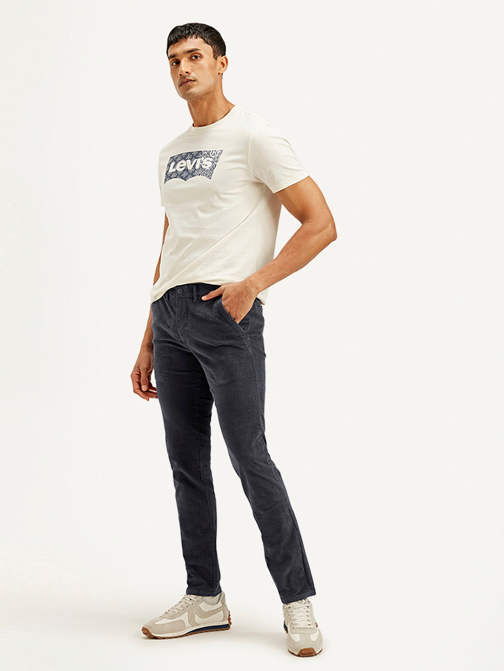 Men's Charcoal Grey Slim Fit Chinos - Side View
