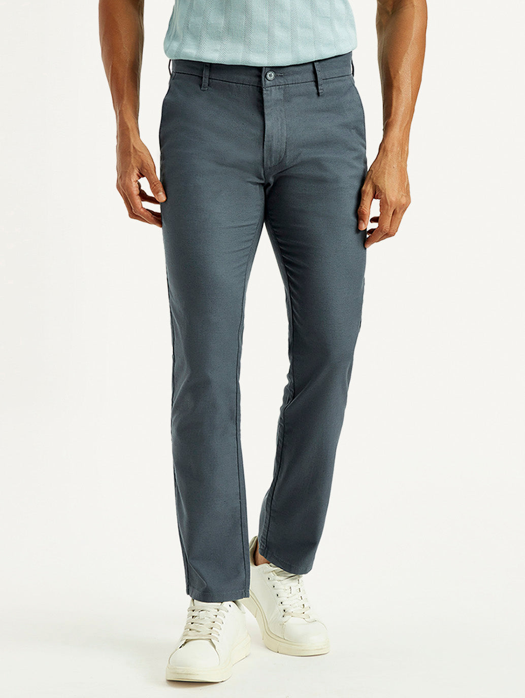 Men's Redloop 511 Blue Slim Fit Mid Rise Linen Chinos - Front View