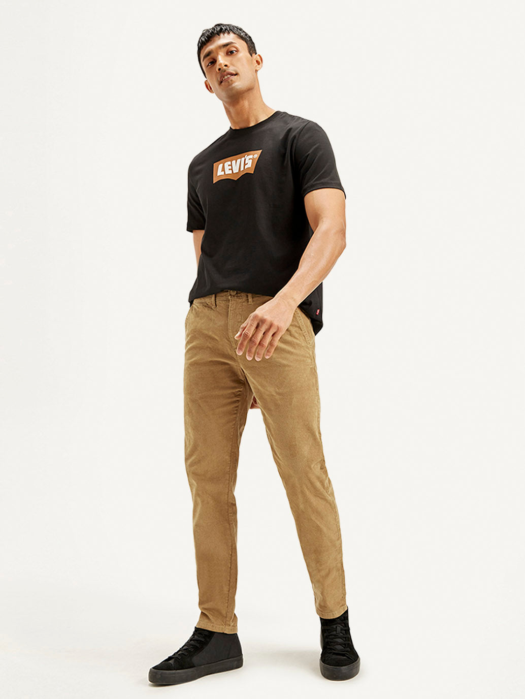 Men's Light-Brown Slim Tapered Fit Chinos - Styleshot View