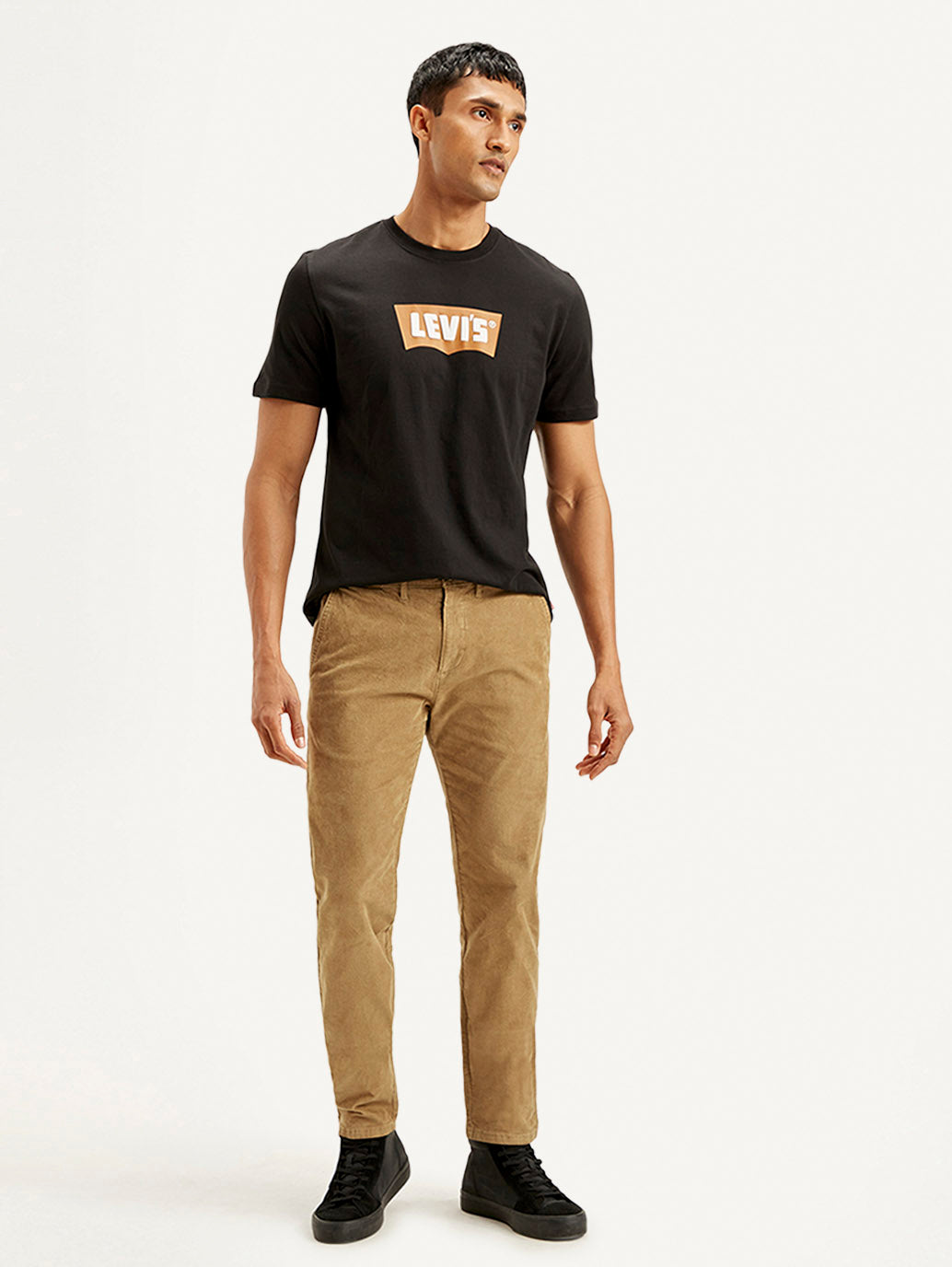 Men's Light-Brown Slim Tapered Fit Chinos - Front View