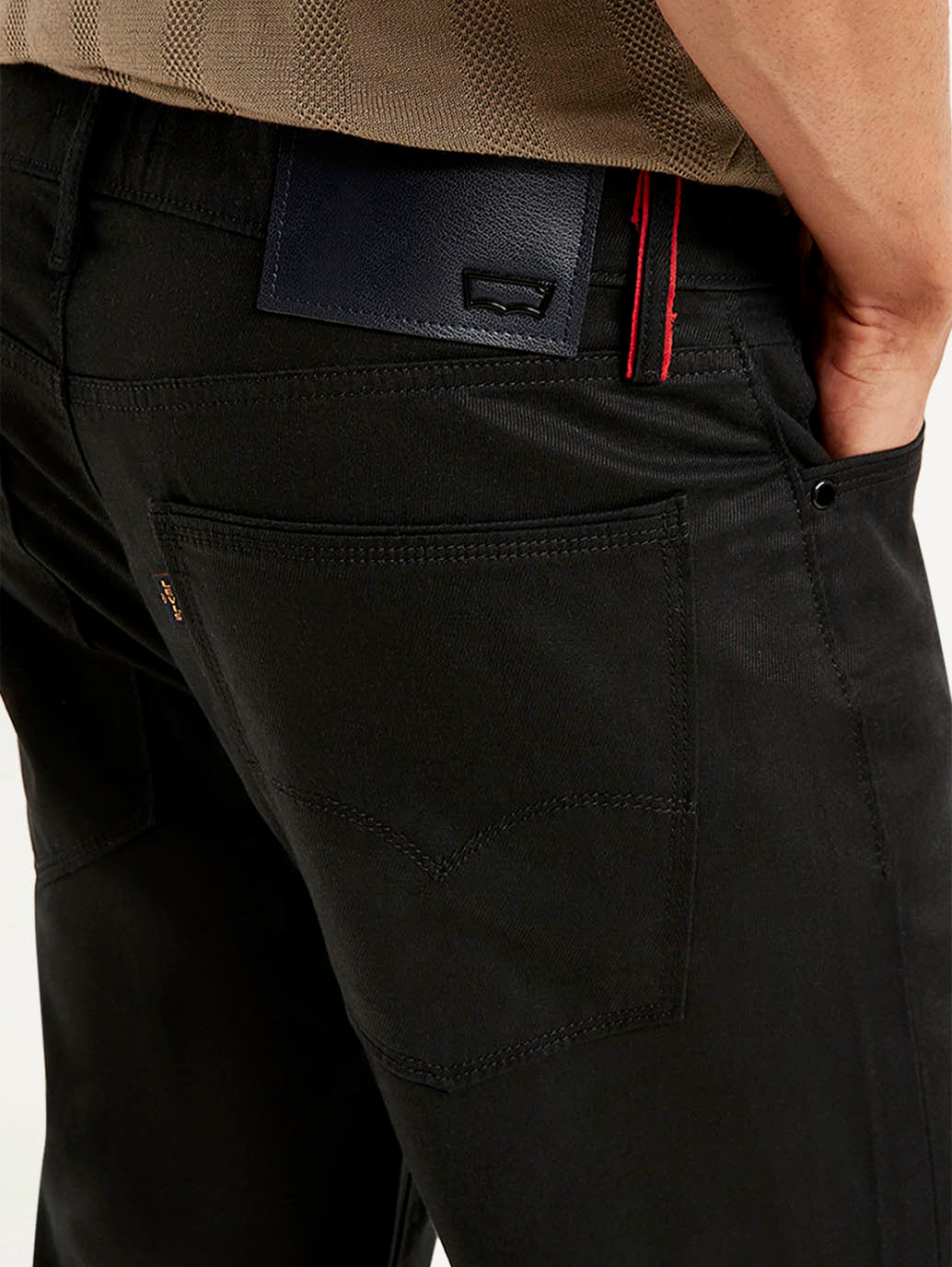 Men's Redloop Black Slim Fit Trousers - Detail View