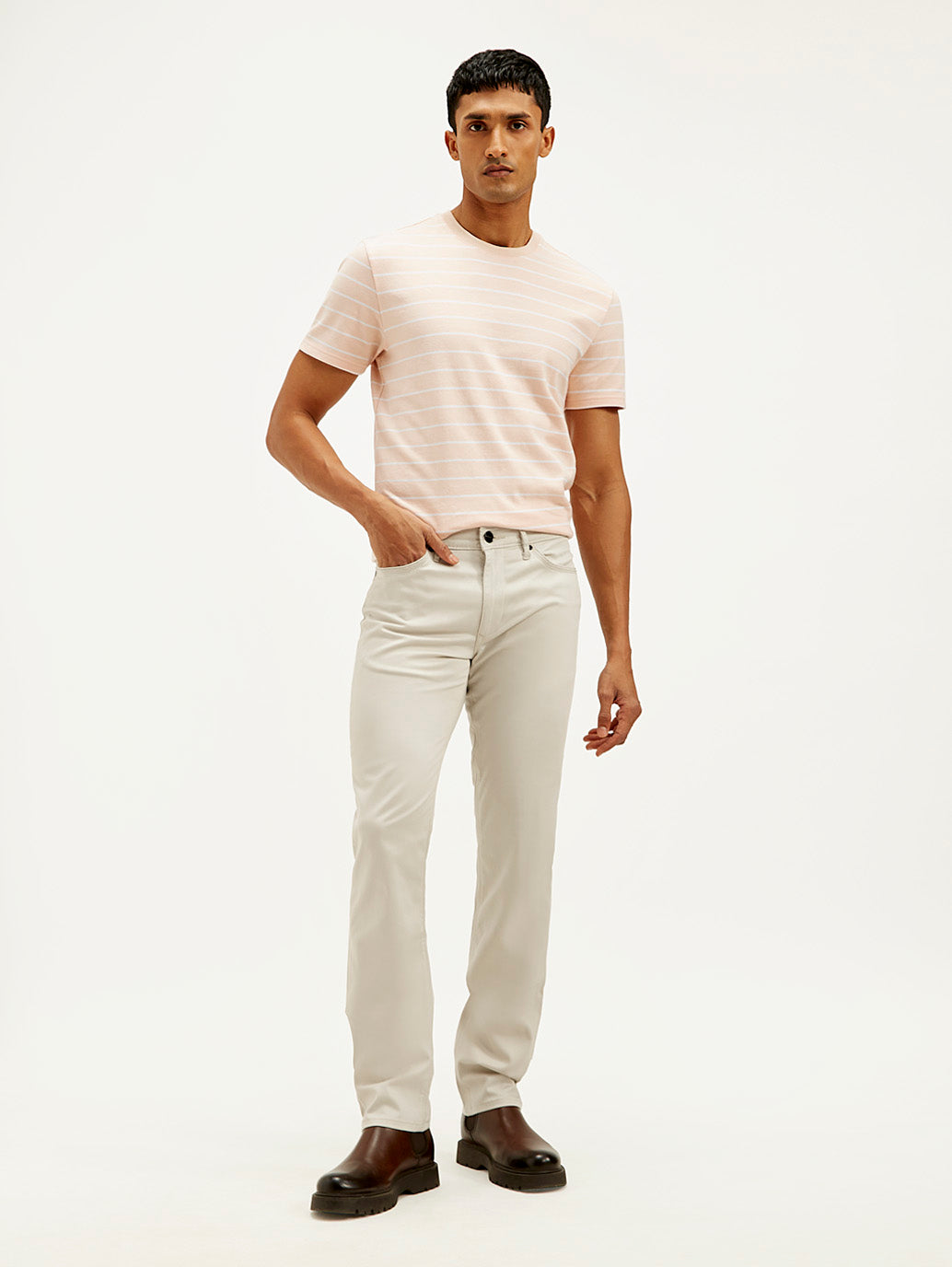 Men's Redloop Off White Slim Fit Trousers - Elevated View