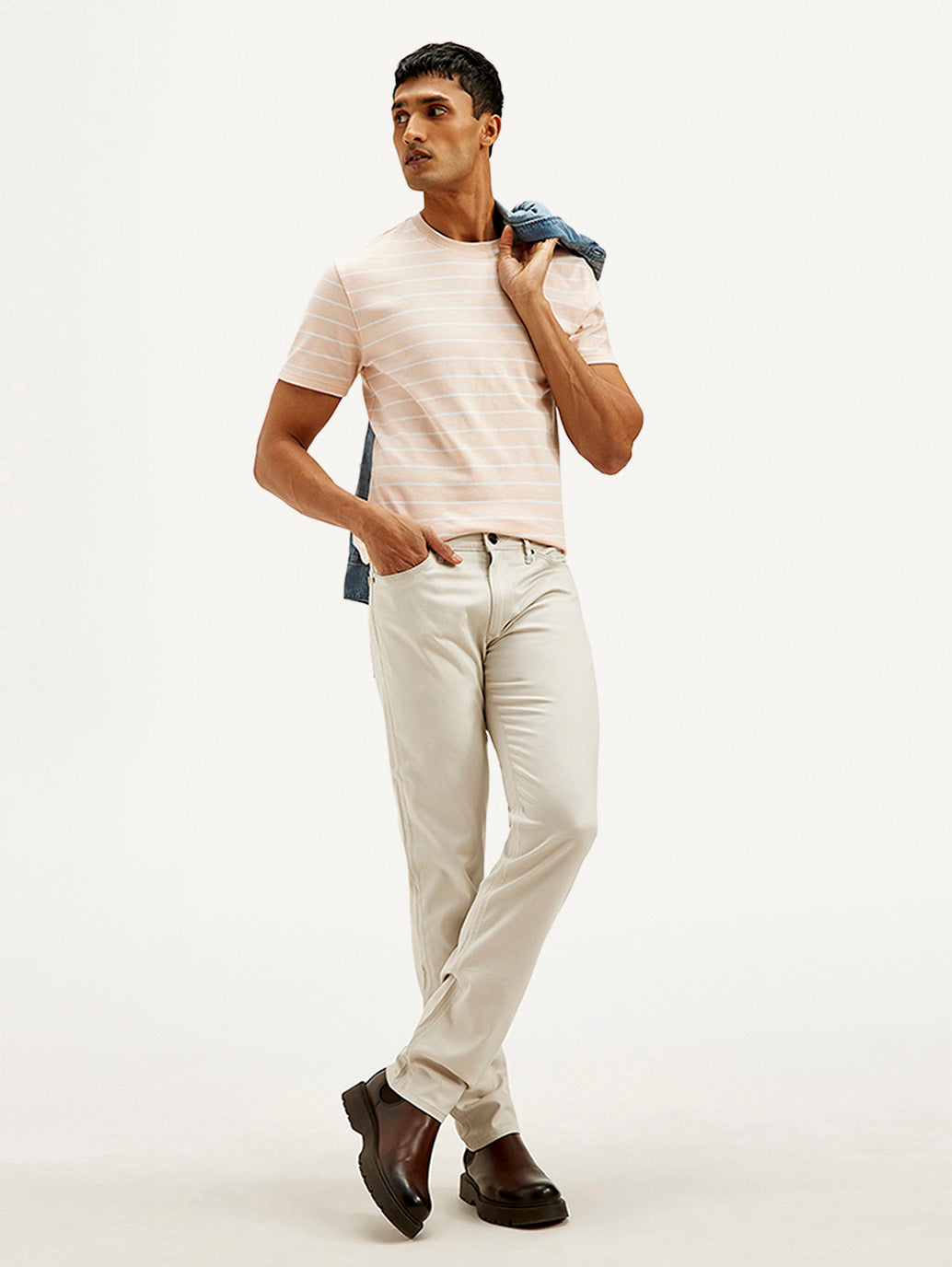 Men's Redloop Off White Slim Fit Trousers - Styleshot View