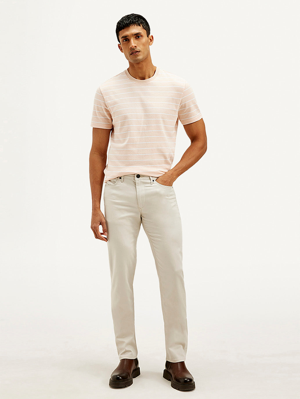 Men's Redloop Off White Slim Fit Trousers - Front View