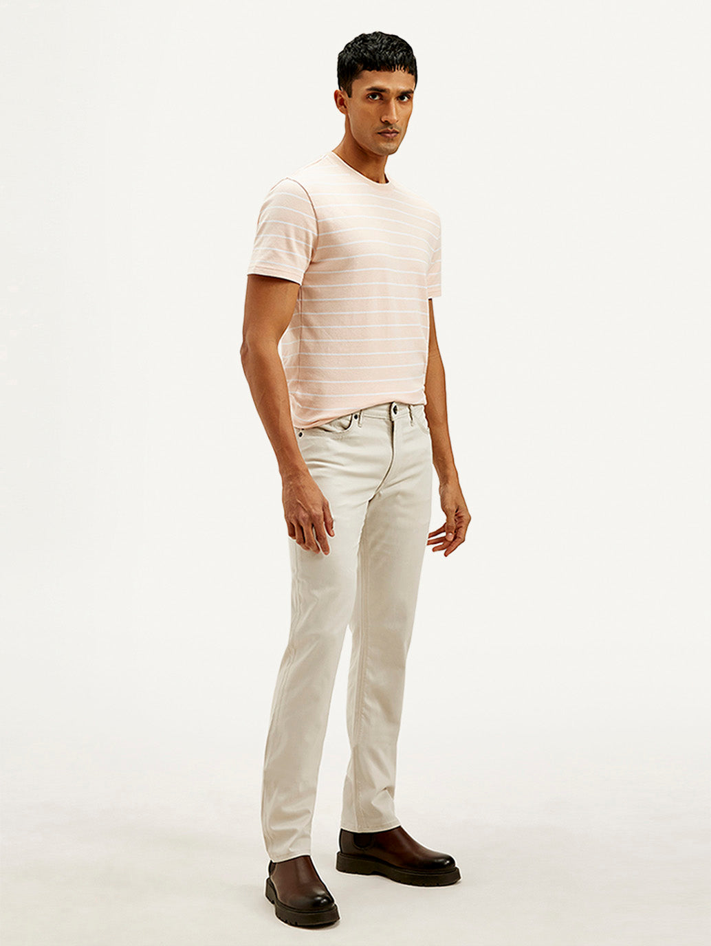 Men's Redloop Off White Slim Fit Trousers - Side View