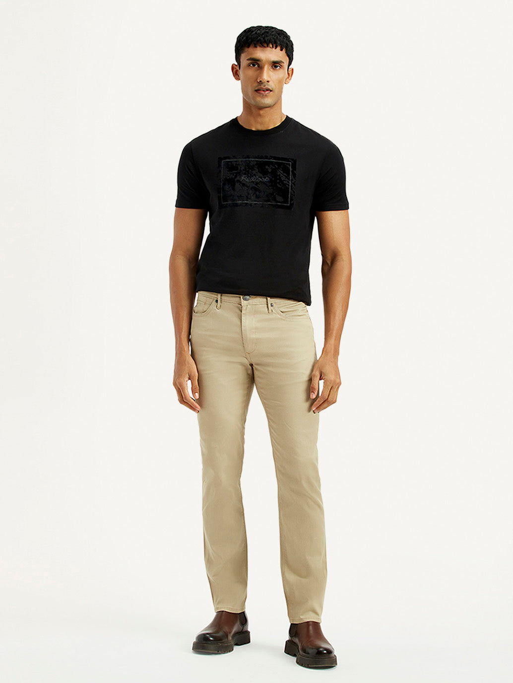 Men's Redloop 511 Beige Slim Fit Mid Rise Chinos - Front View