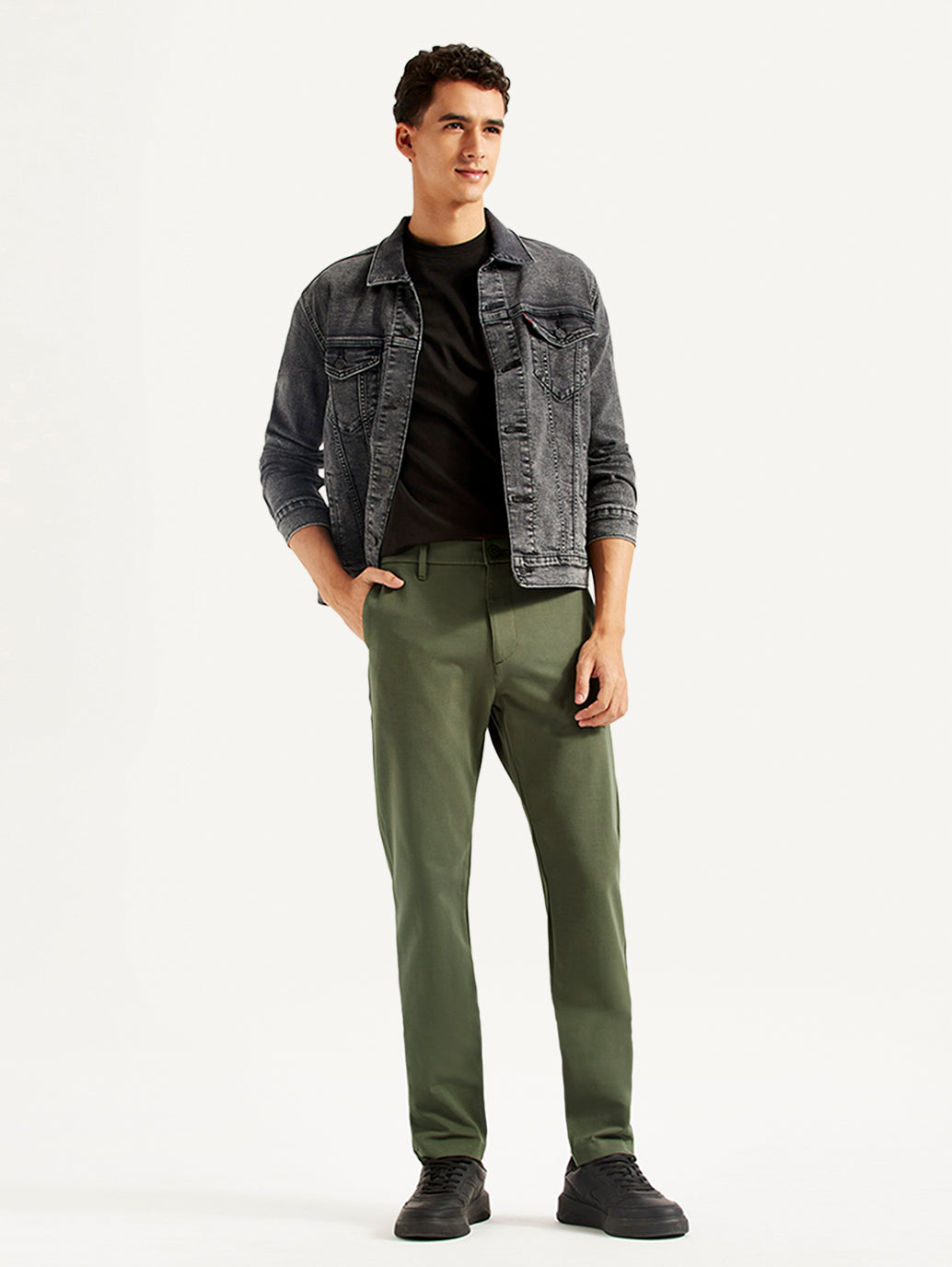 Men's Olive Slim Fit Tech Pant Chinos - Styleshot View