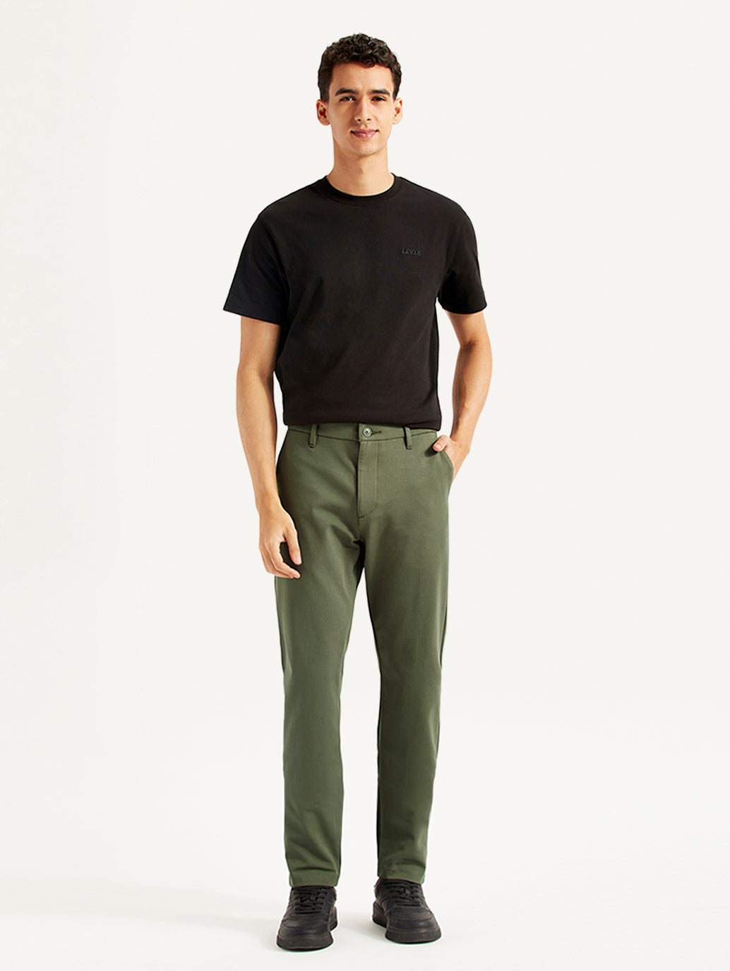 Men's Olive Slim Fit Tech Pant Chinos - Front View