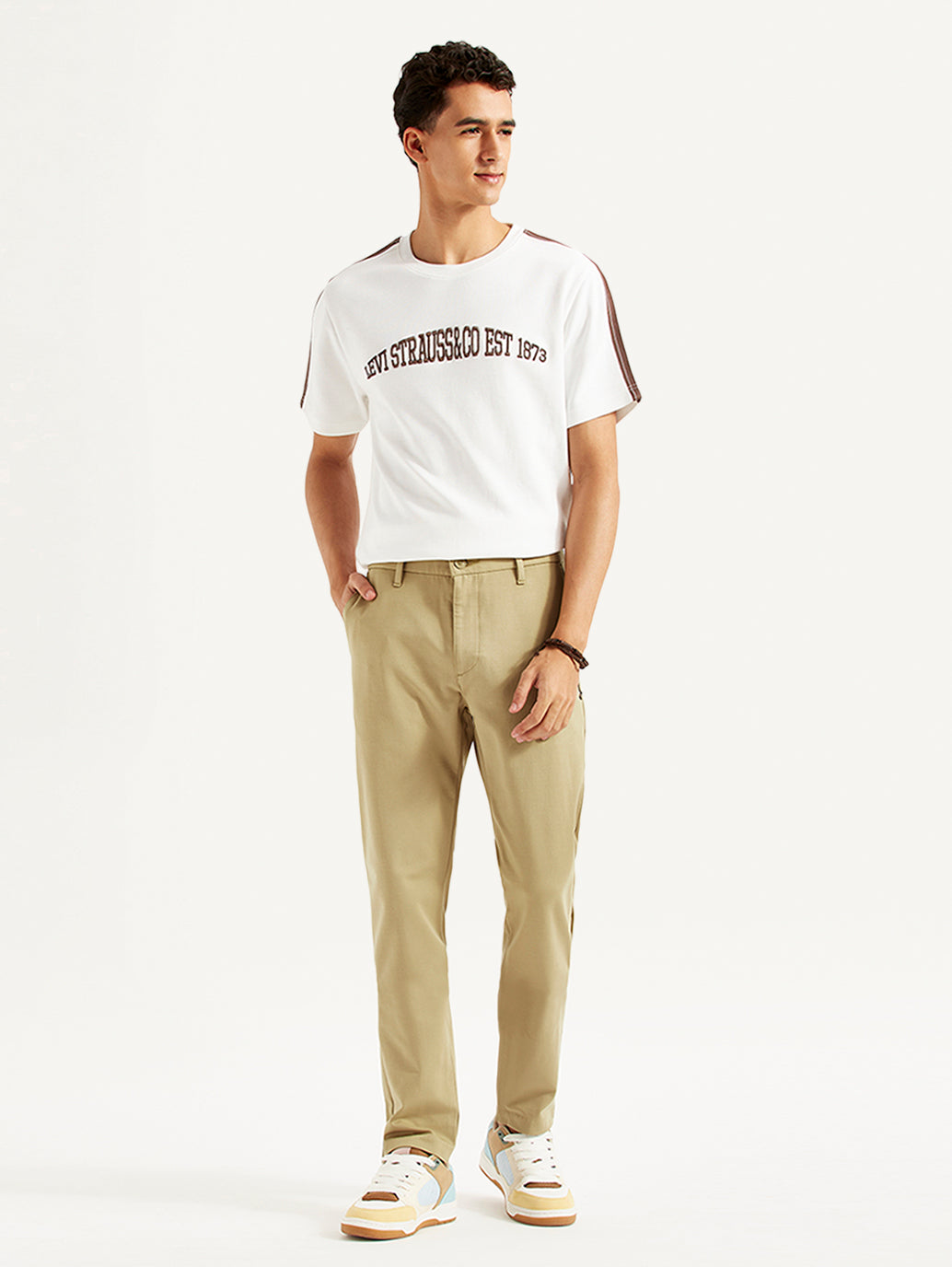 Men's Beige Slim Fit Tech Pant Chinos - Styleshot View