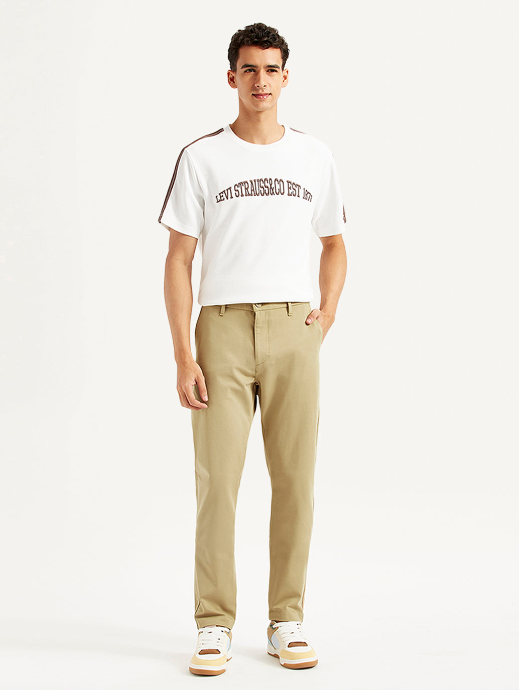Men's Beige Slim Fit Tech Pant Chinos - Front View