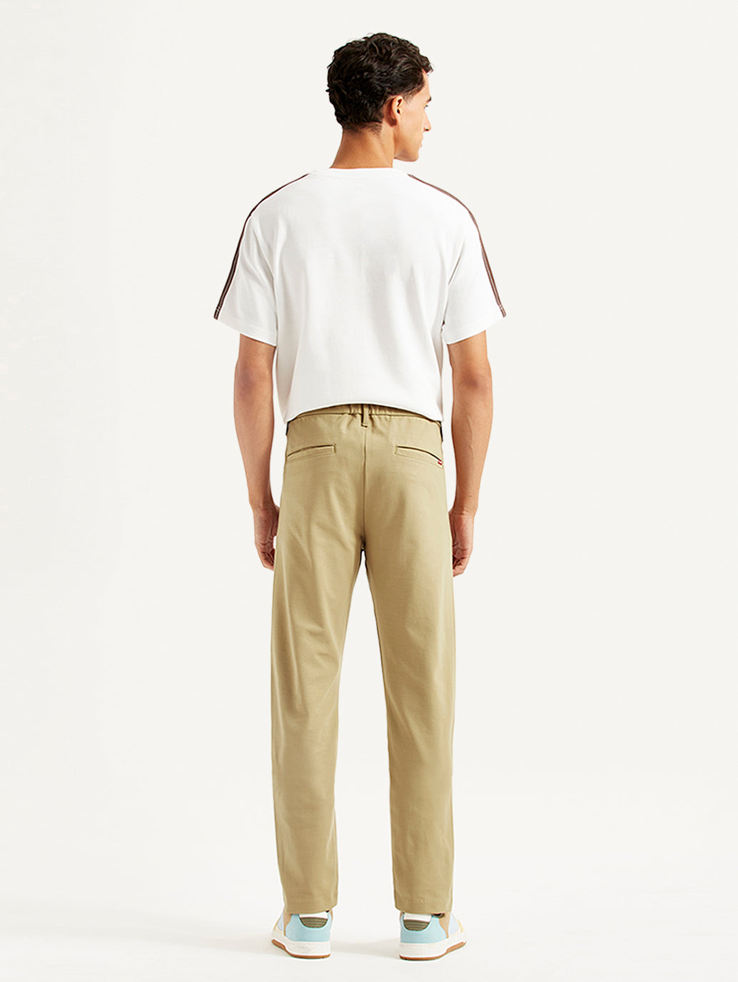 Men's Beige Slim Fit Tech Pant Chinos - Back View