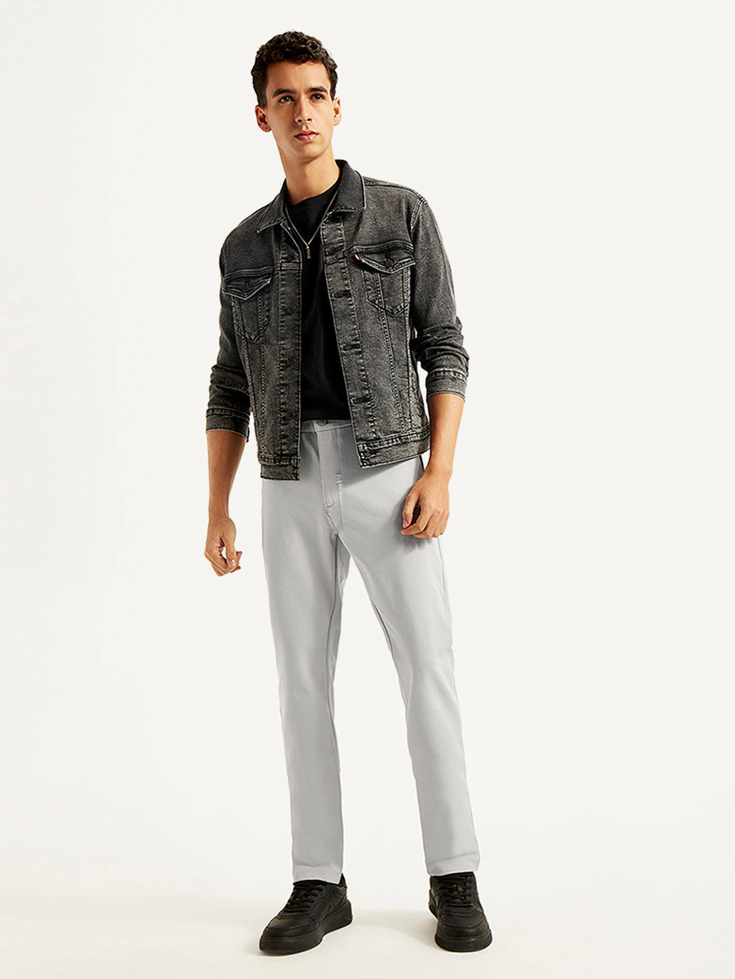 Men's Grey Slim Fit Tech Pants Chinos - Elevated View
