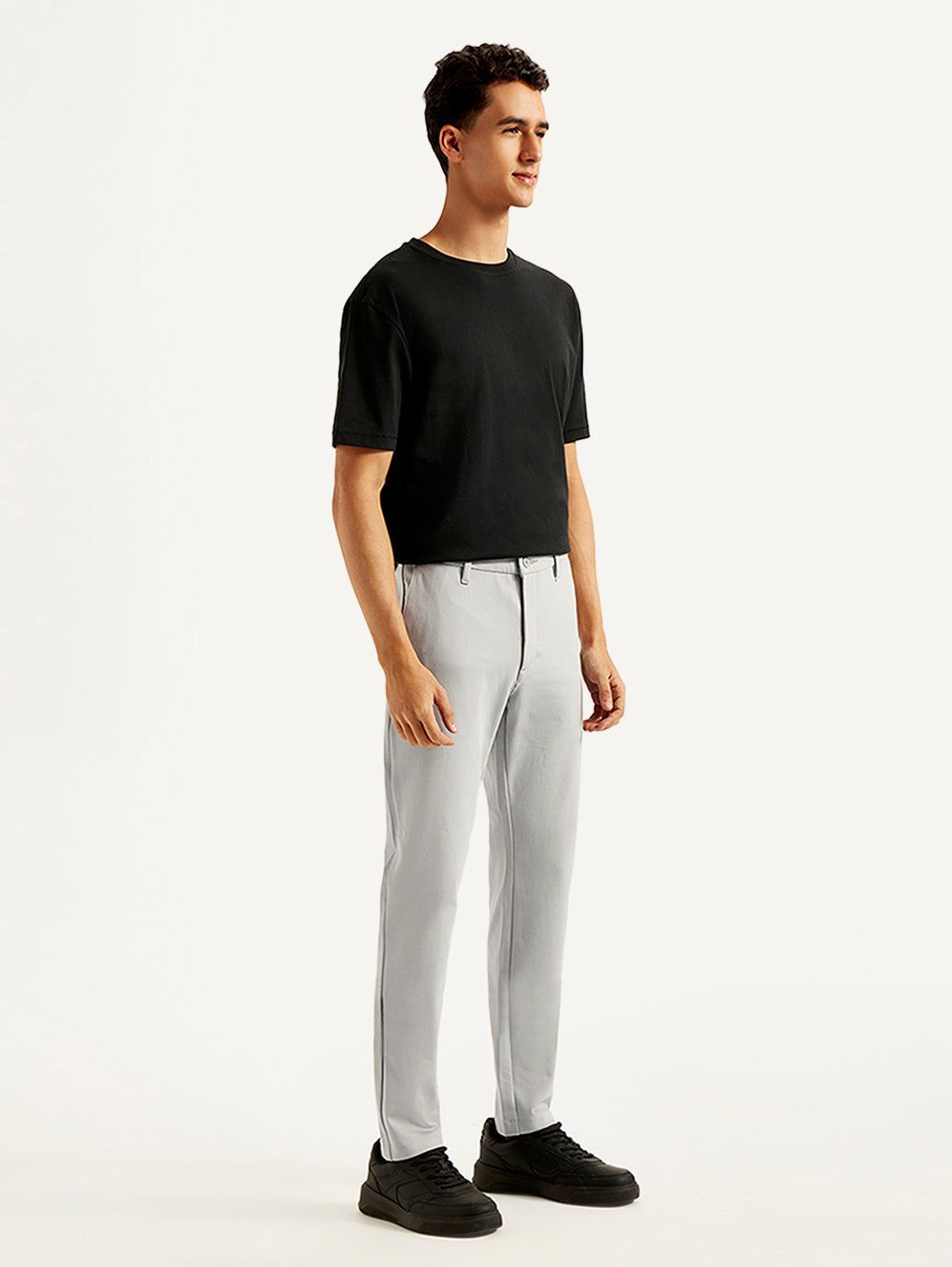 Men's Grey Slim Fit Tech Pants Chinos - Side View