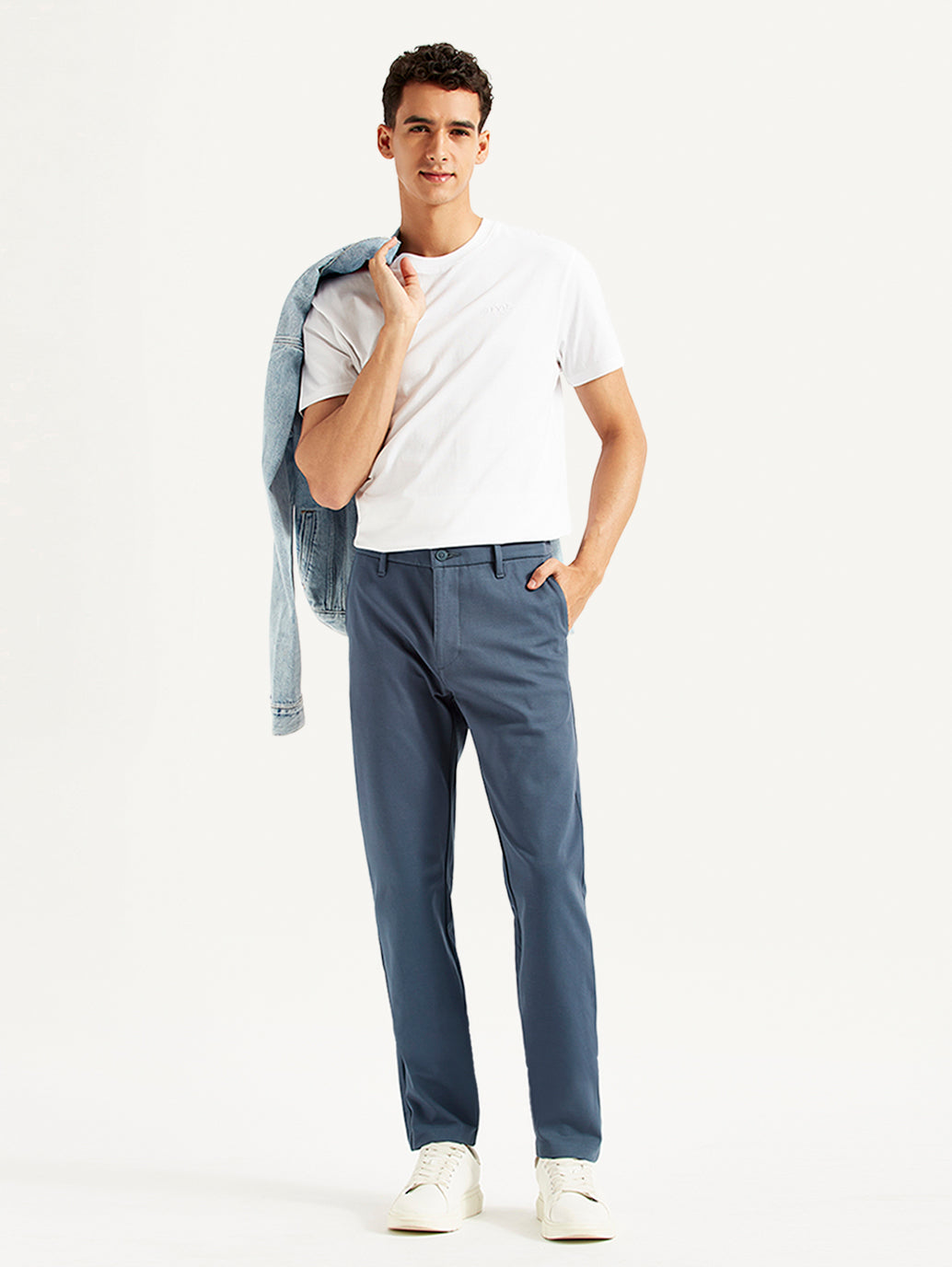 Men's Blue Slim Fit Tech Pant Chinos - Styleshot View