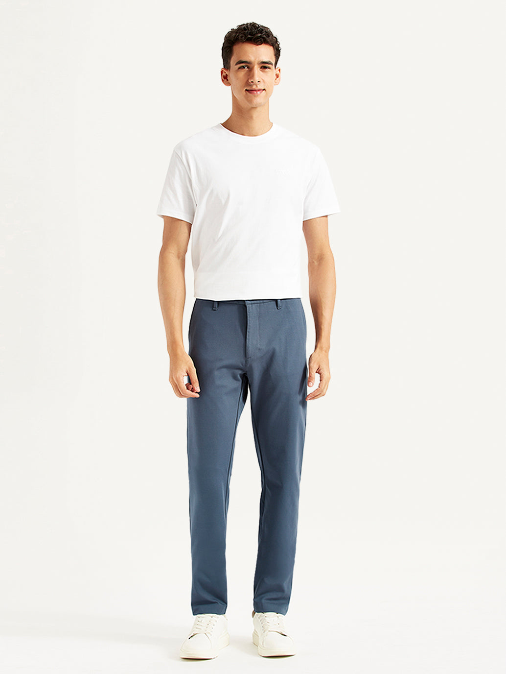 Men's Blue Slim Fit Tech Pant Chinos - Front View
