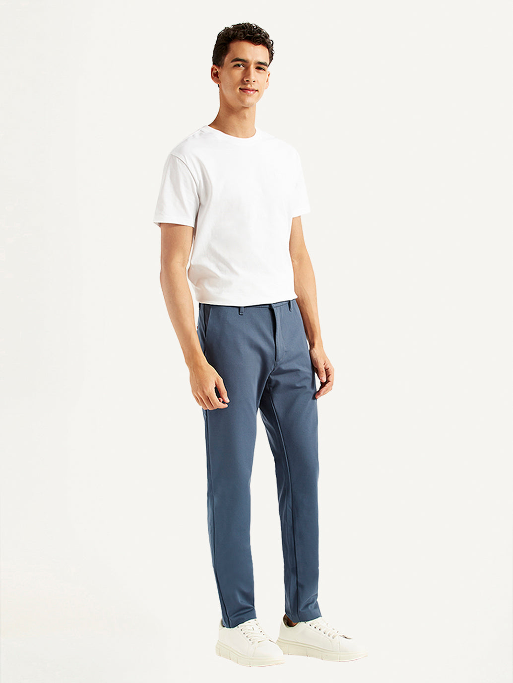 Men's Blue Slim Fit Tech Pant Chinos - Side View