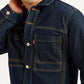 Men's Solid Navy Spread Collar Denim Jacket - Detail View