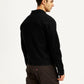 Men's Solid Black Spread Collar Denim Jacket - Back View