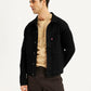 Men's Solid Black Spread Collar Denim Jacket - Styleshot View