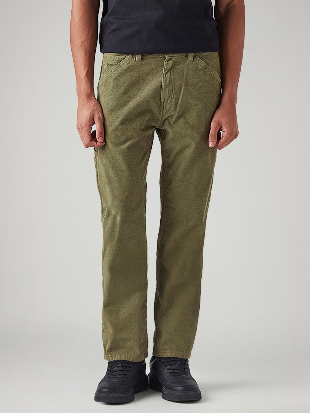 Men's 505 Olive Straight Fit Mid Rise Corduroy Cargos - Front View