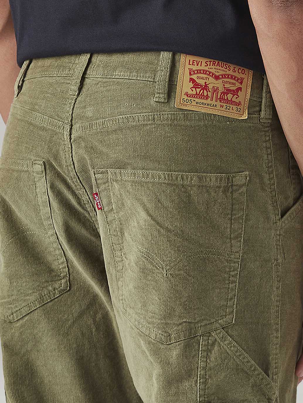 Men's 505 Olive Straight Fit Mid Rise Corduroy Cargos - Detail View